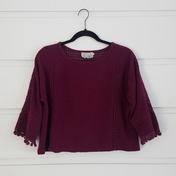 Anthropologie Tops - Anthro Saturday Sunday crop tassel top wine Small